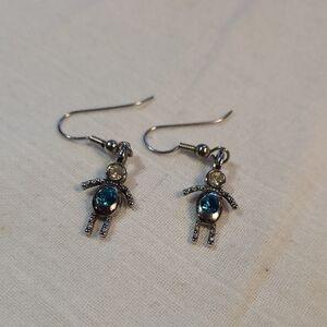 Elegant Silver and Blue People Dangle Earrings Fashion Jewelry